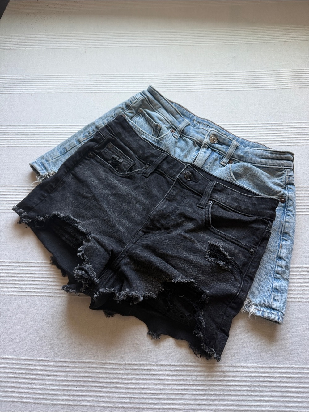 American Eagle Outfitters Black and Light Blue Distressed Jean Shorts Duo